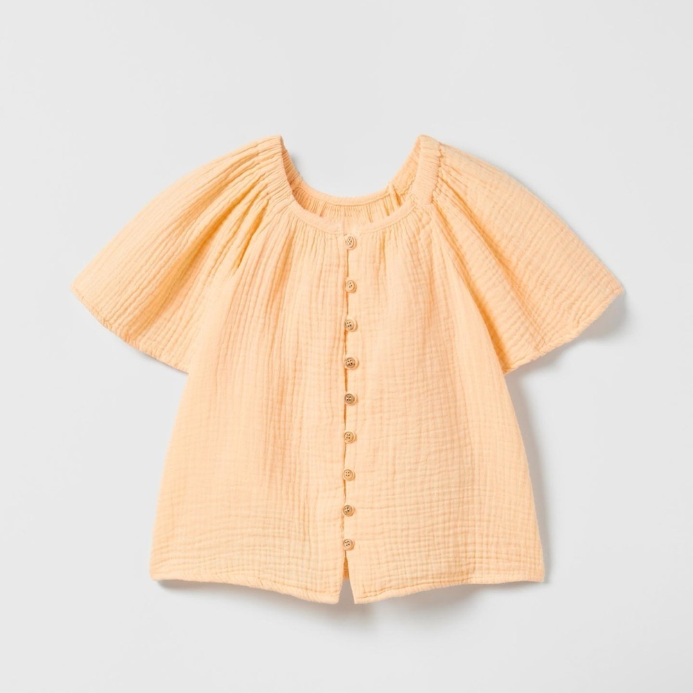 Zara Girls Textured Cotton Soft peach Short Sleeve Top | Size 11–12Y